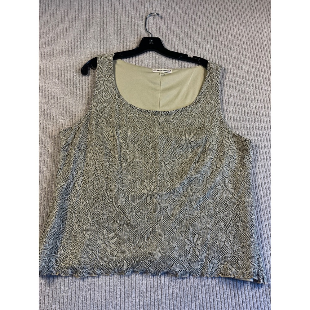 Spencer Alexis Top Womens 1X Gold Metallic Lace Tank Top Shell Sleeveless